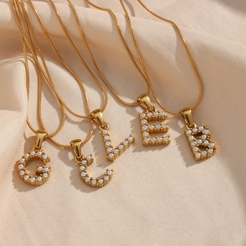 18K Gold Pearl Initial Pendant Necklace