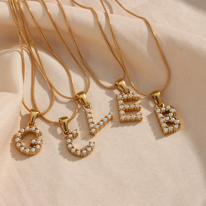 18K Gold Pearl Initial Pendant Necklace