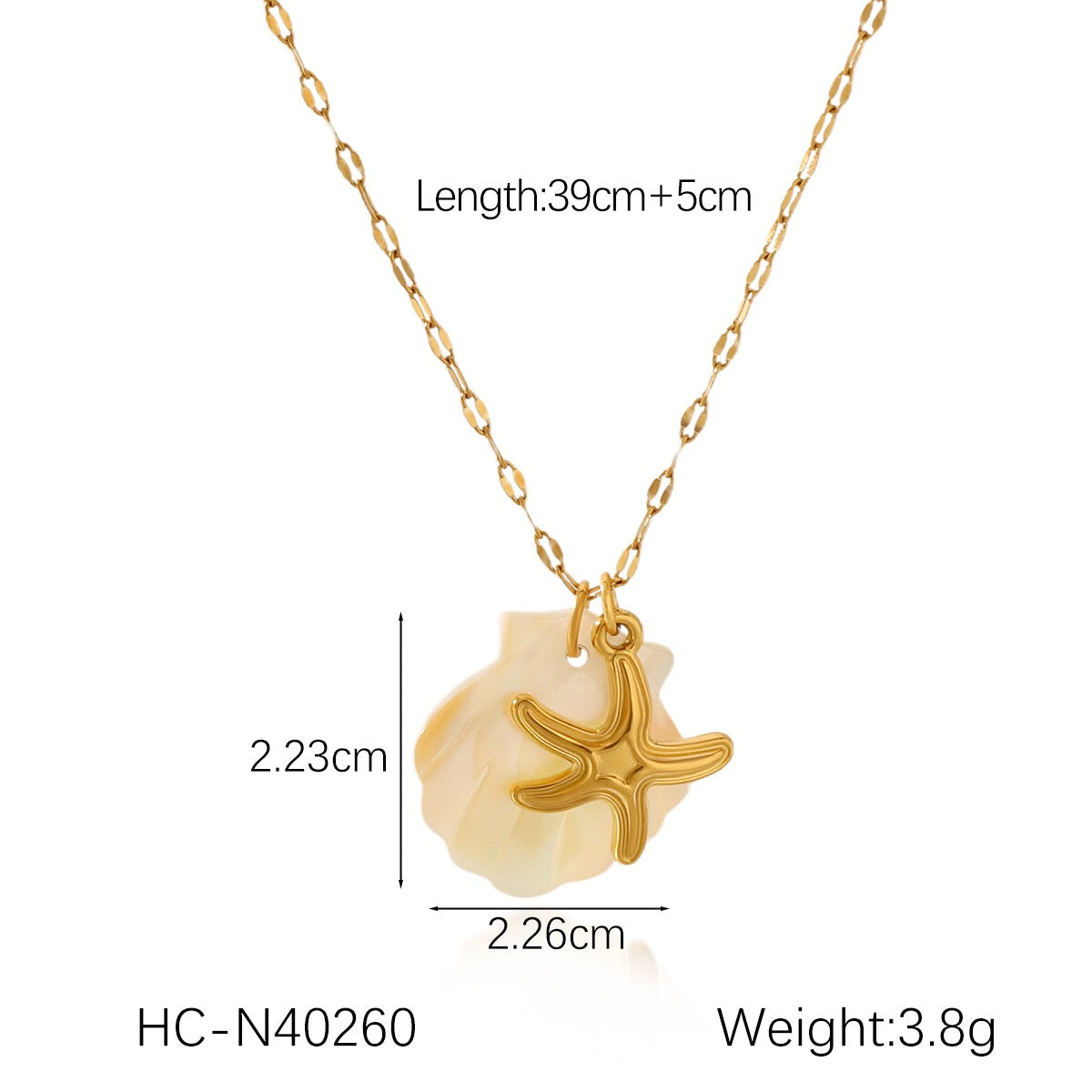 18K Gold Mother of Pearl Seashell Ocean Charm Pendant Necklace