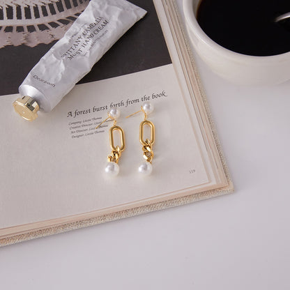18K Gold Champagne Problems Pearl Chain Drop Dangle Earrings