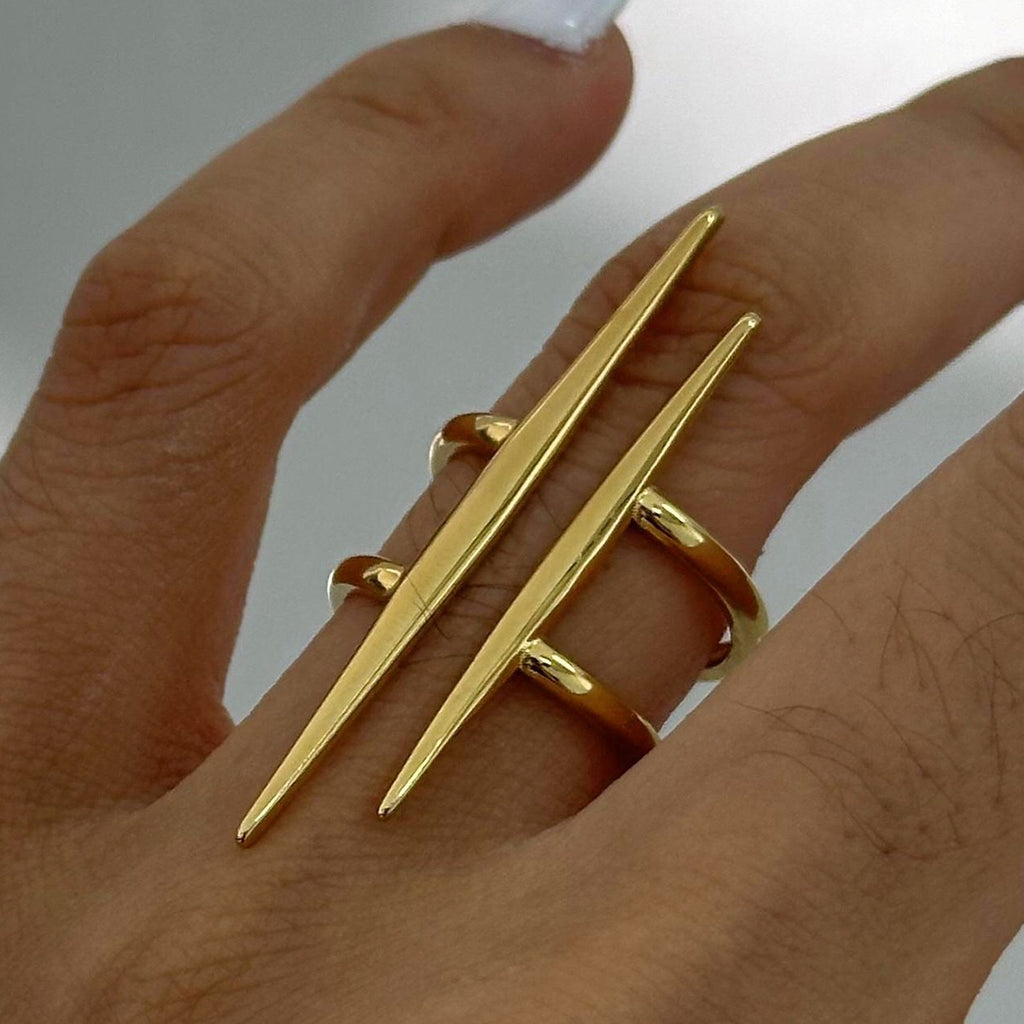 18K Gold Edgy Statement Cuff Ring