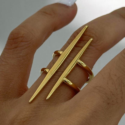 18K Gold Edgy Statement Cuff Ring