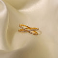 18K Gold Crossover Pave Eternity Stacking Ring