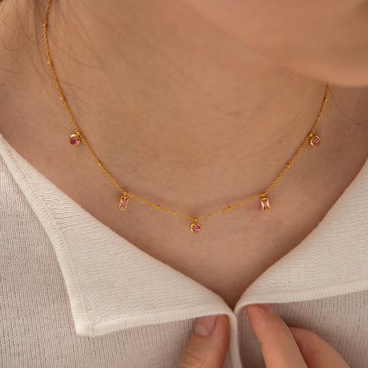 18K Gold Pink Sprinkle Necklace