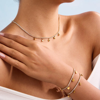 18K Gold Dream Girl Star Heart Tennis Chain Necklace