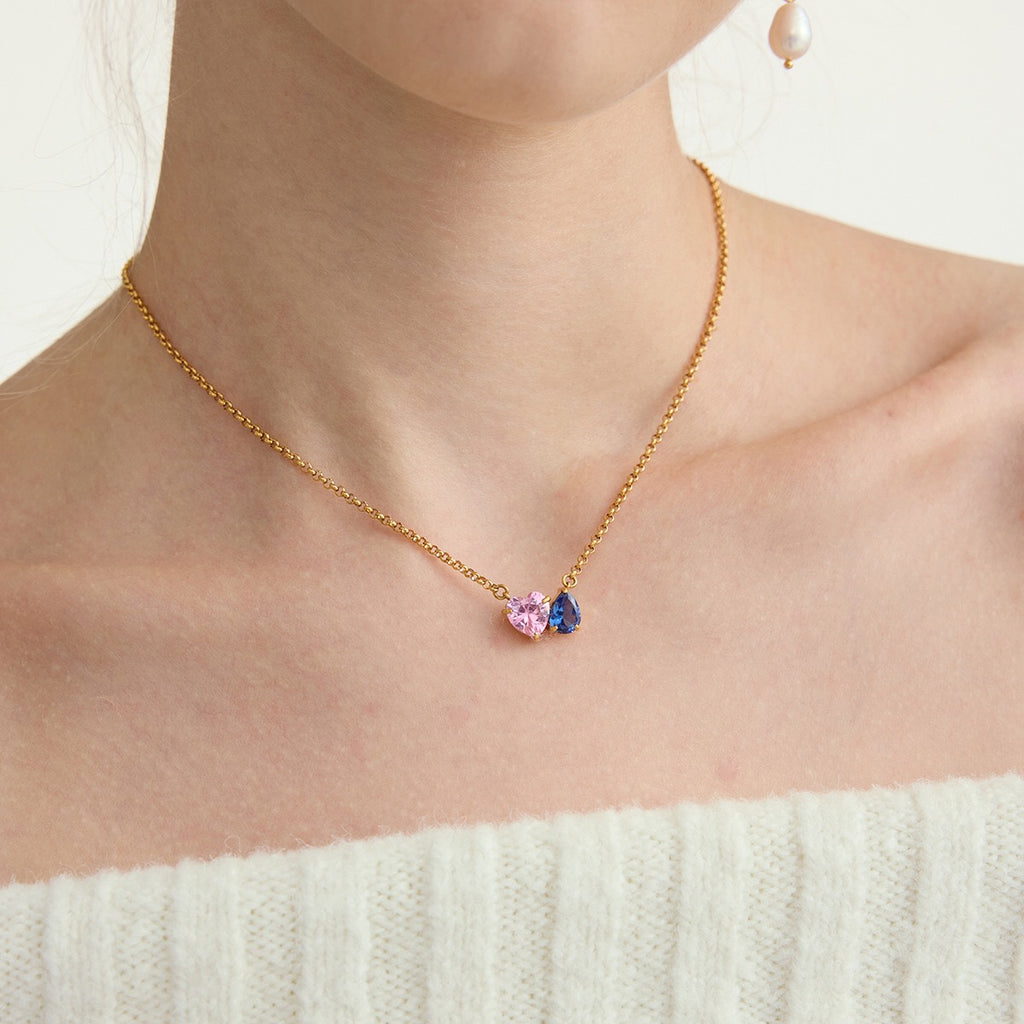 18K Gold Two Souls Dainty Heart Pendant Necklace