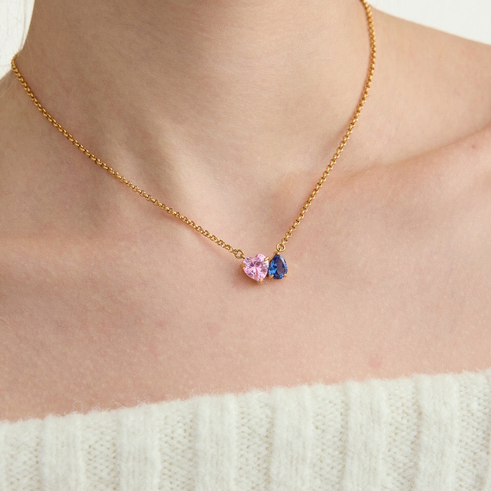 18K Gold Two Souls Dainty Heart Pendant Necklace