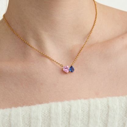 18K Gold Two Souls Dainty Heart Pendant Necklace