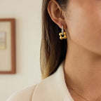 18K Gold and Silver Two Tone Flower Small Hoop Dangle Huggie Earrings