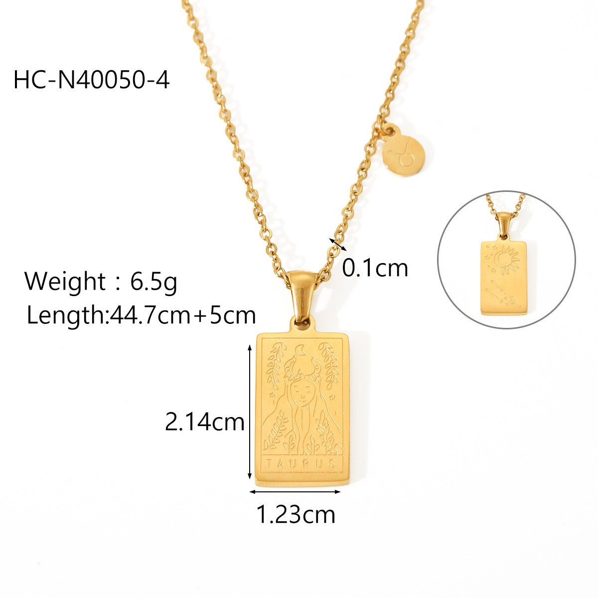 18K Gold Zodiac Plate Pendant Necklace