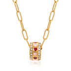 18K Gold Pink Heart Mama Bling Ring Dainty Pendant Necklace