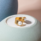 18K Gold Luxury Pearl Statement Cuff Ring