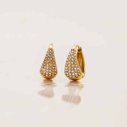 18K Gold Power Shine Pave Dome Small Hoop Huggie Earrings