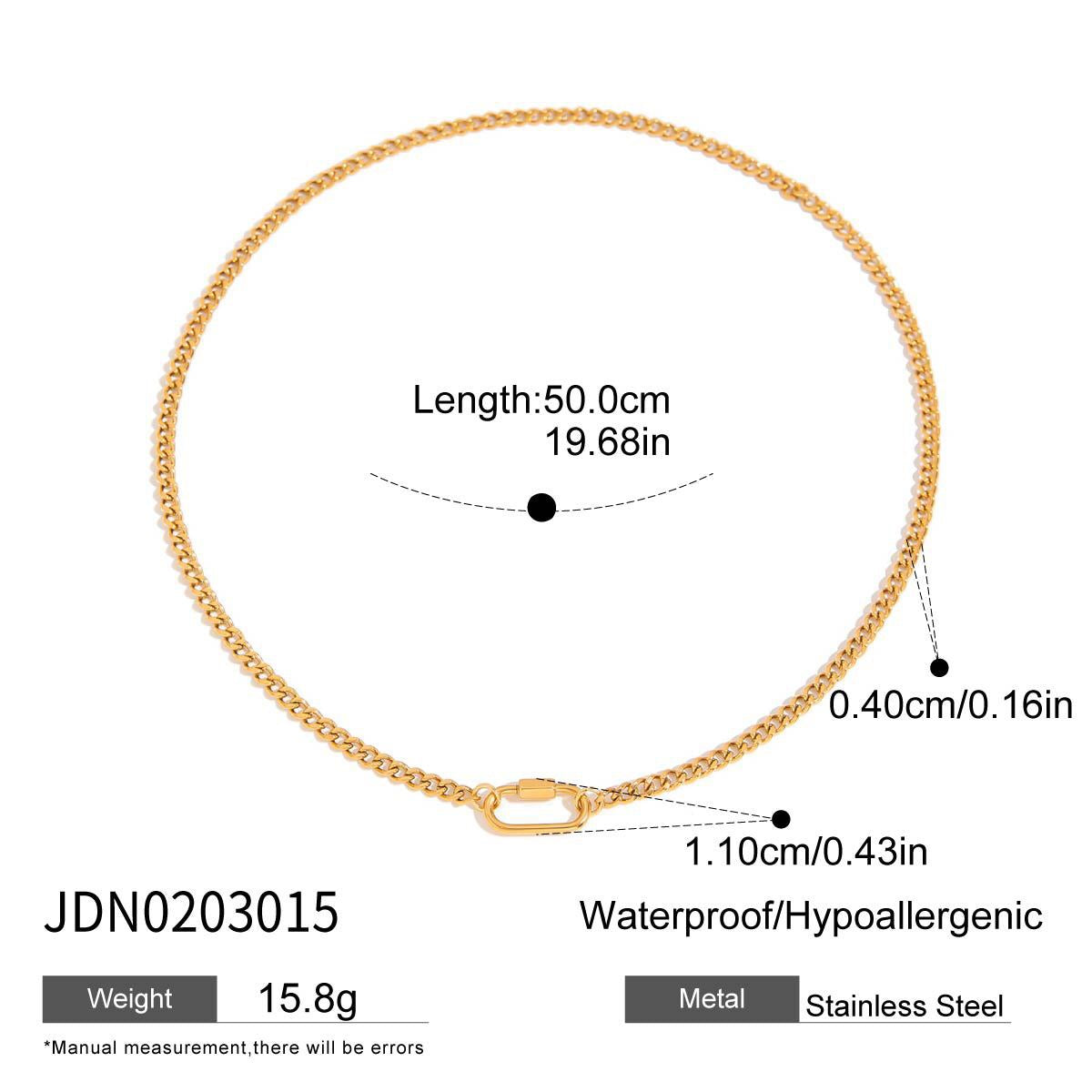 18K Gold Carabiner Paperclip Cuban Link Cable Chain Charm Necklace