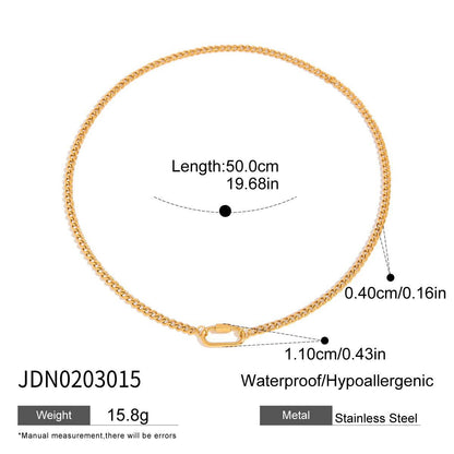 18K Gold Carabiner Paperclip Cuban Link Cable Chain Charm Necklace