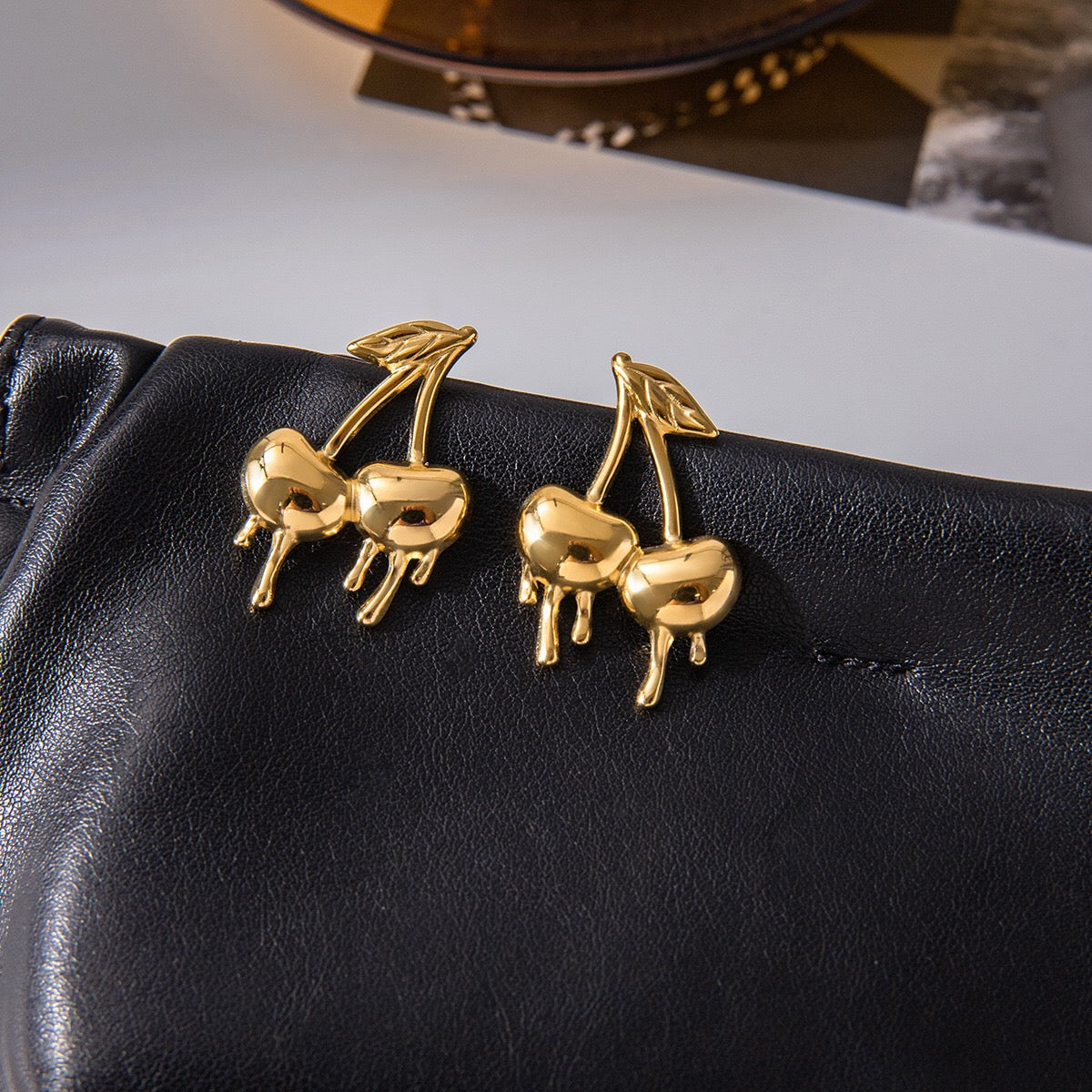 18K Gold Golden Drip Cherry Lips Star Statement Stud Earrings