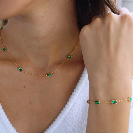 18K Gold Minimalist Emerald Necklace