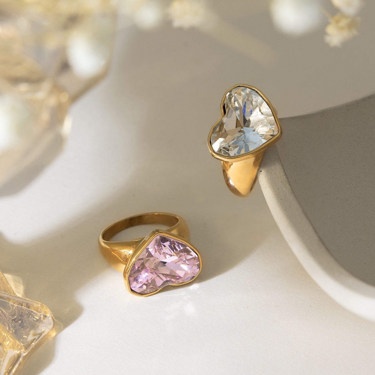 18K Gold Glam Romance Pink Heart Statement Ring