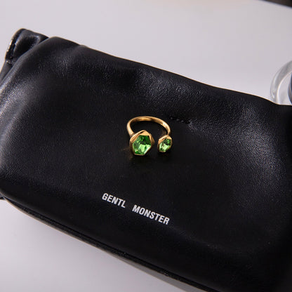 18K Gold Royal Emerald Green Statement Cuff Ring