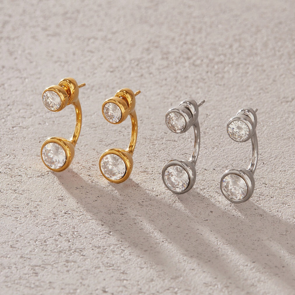 18K Gold and Silver Twin Flame Bezel Jacket Earrings