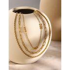 18K Gold Paperclip Rope Chain Beaded Layered Necklace Set