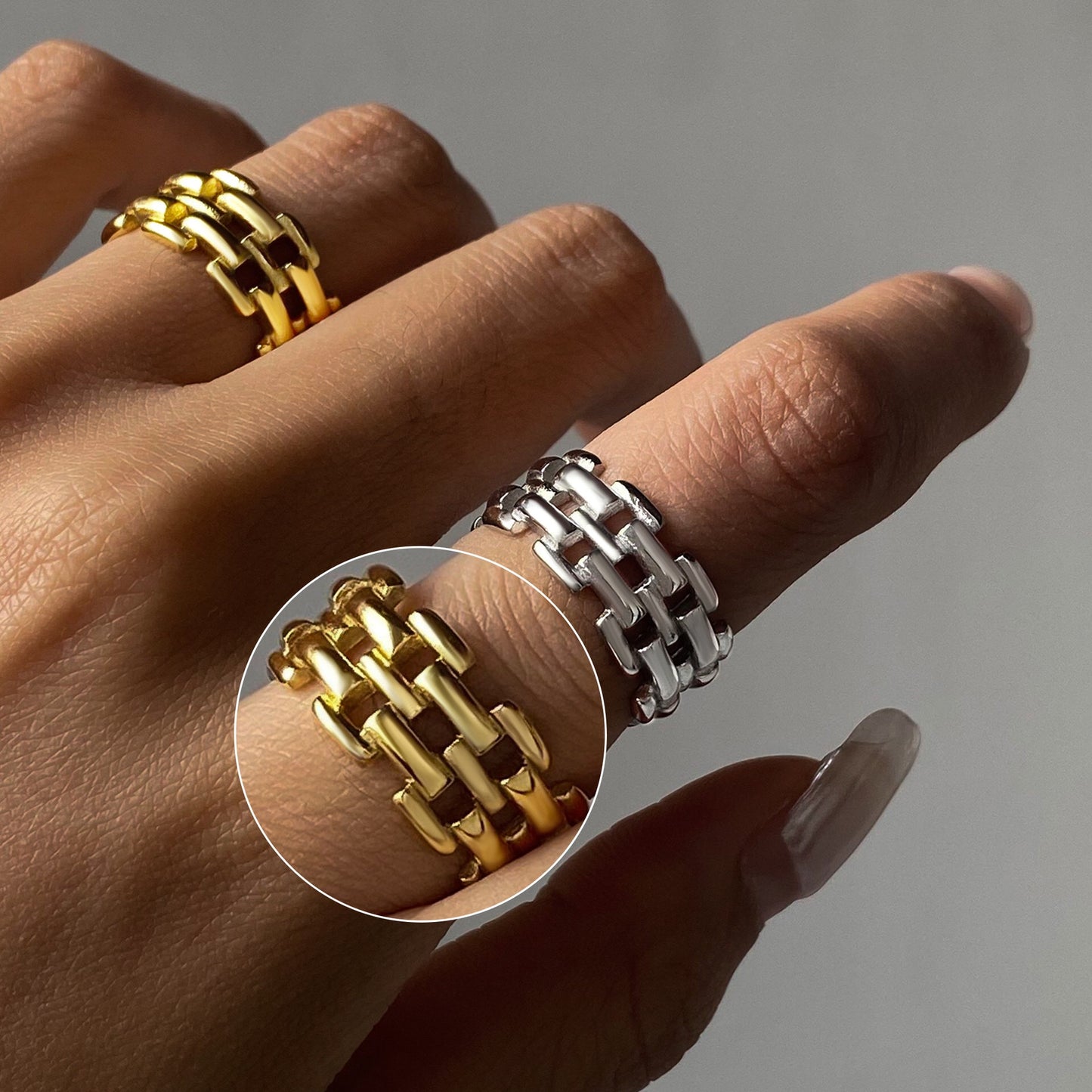 18K Gold Status Watch Band Chain Ring