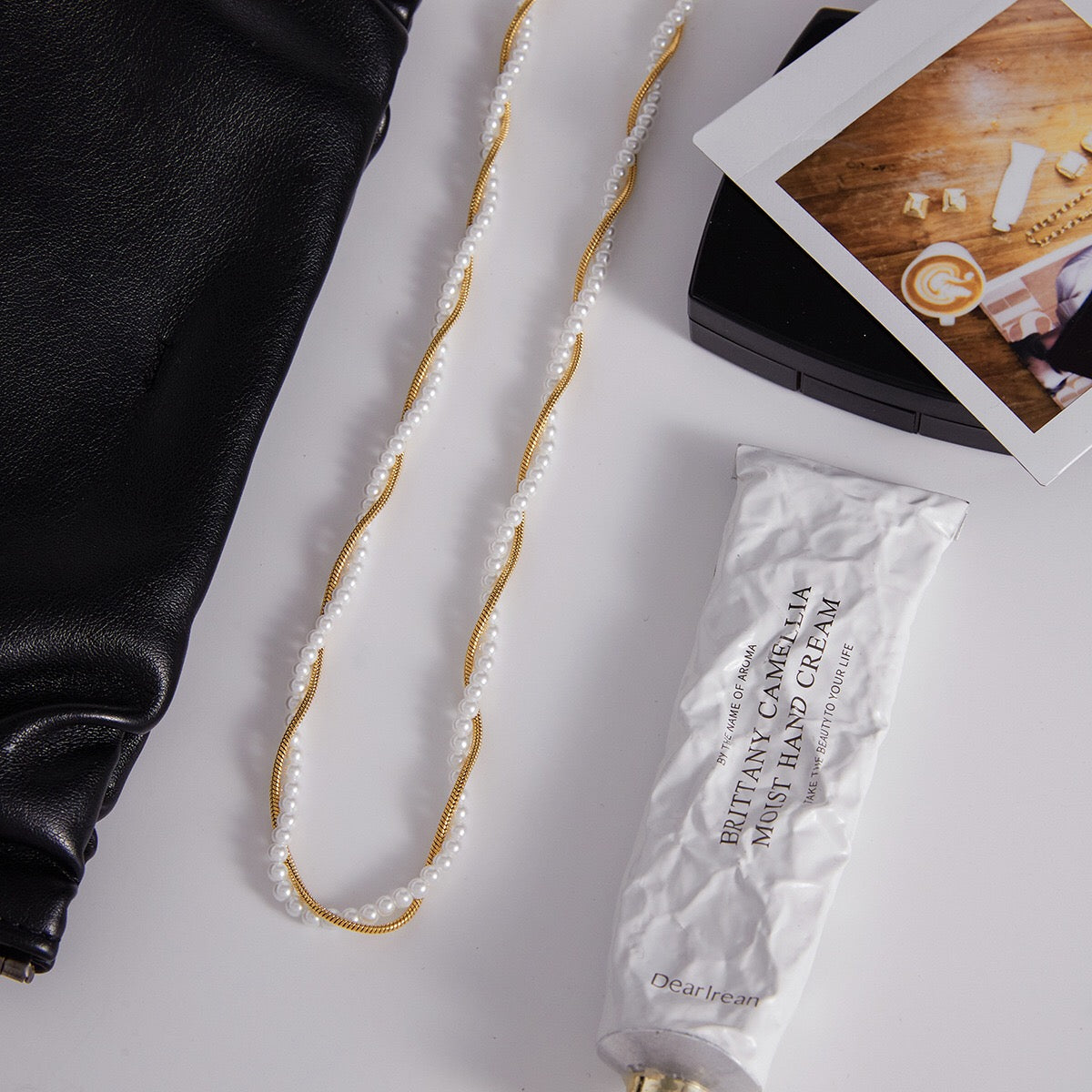 18K Gold Divine Pearl Herringbone Snake Chain Necklace Set