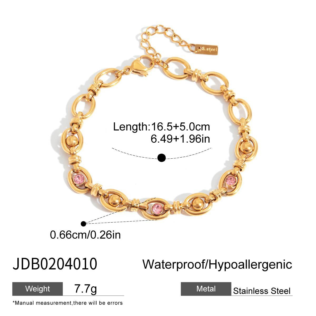 18K Gold Golden Blush Pink Jewel Wave Chain Flower Bangle Bracelet Stack