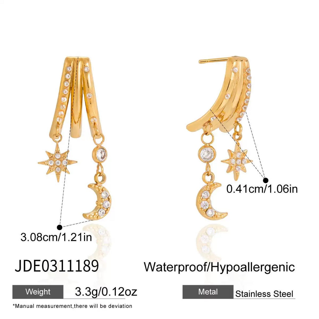 18K Gold Moon Kiss Dangle Huggie Earrings
