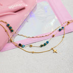 18K Gold Dainty Star Pendant Ocean Blue Beaded Layered Necklace Set