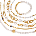 18K Gold Elegant Harmony Pearl Paperclip Chain Bracelet Stack