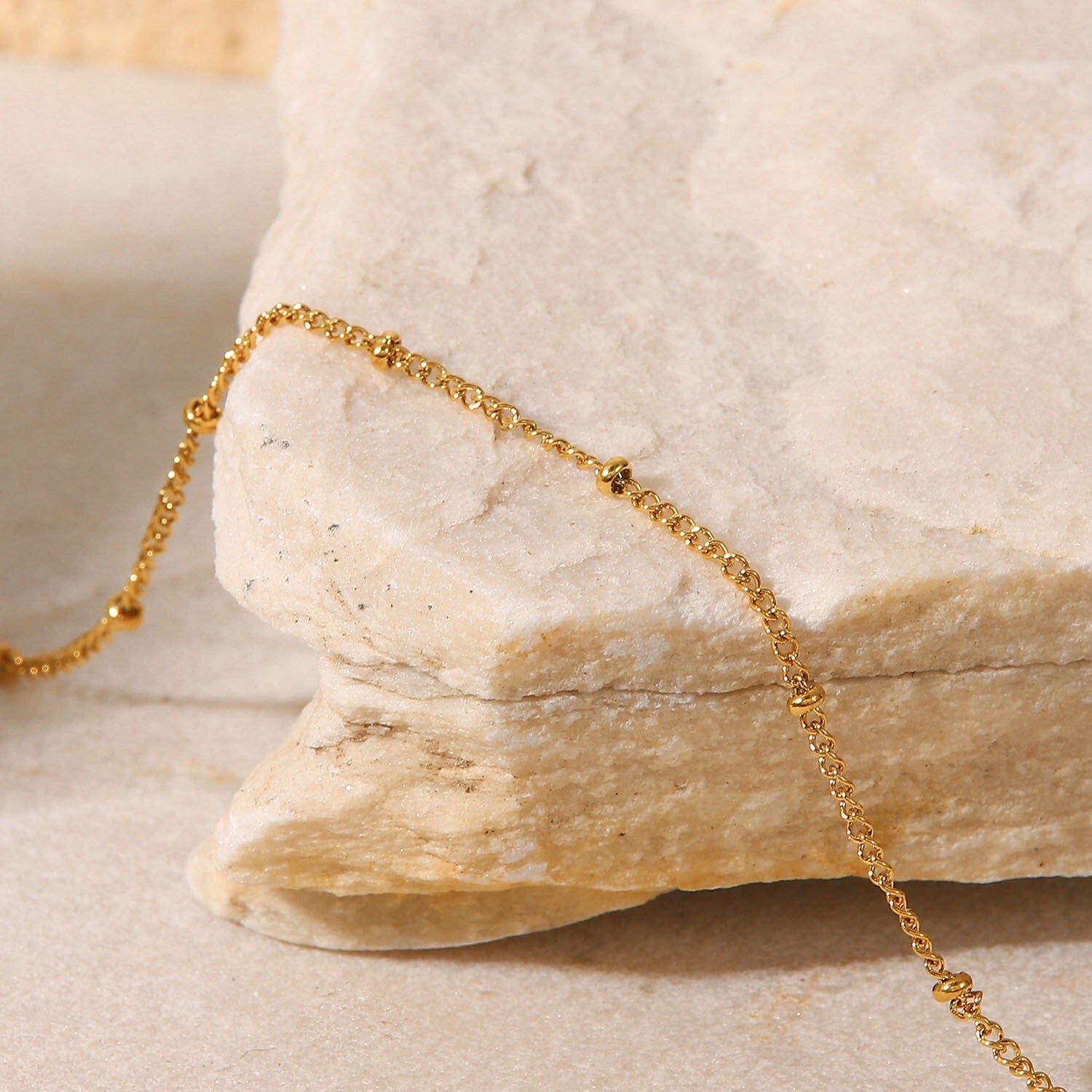 18K Gold Second Glance Dainty Beaded Chain Anklet