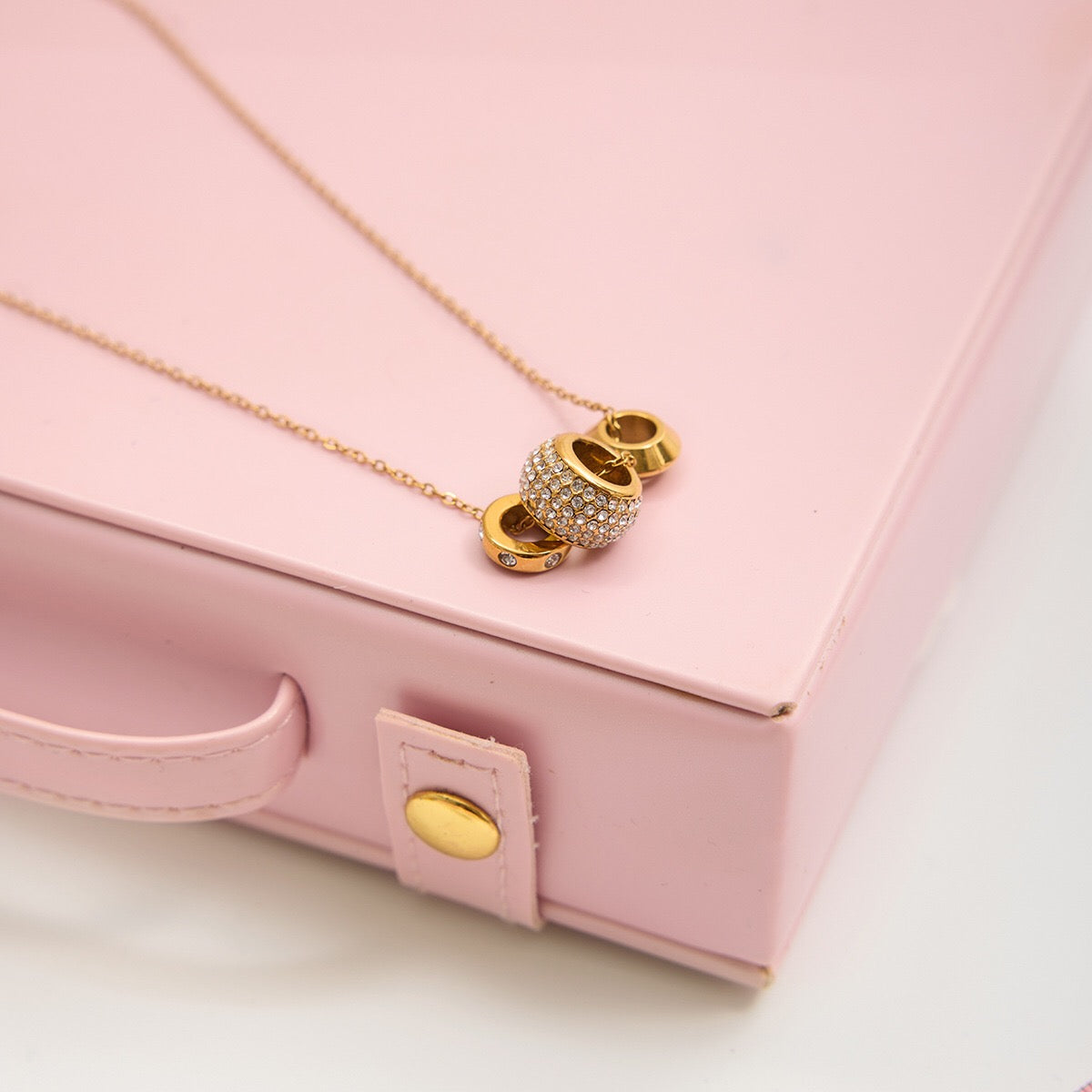 18K Gold Glitter Babe Dainty Ring Long Pendant Necklace