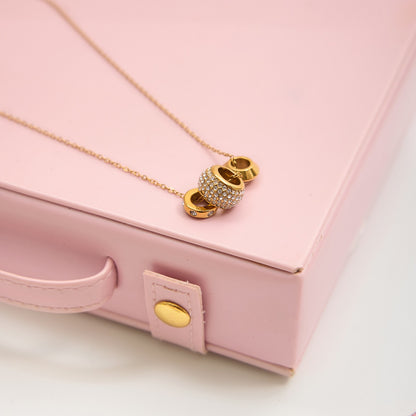18K Gold Glitter Babe Dainty Ring Long Pendant Necklace