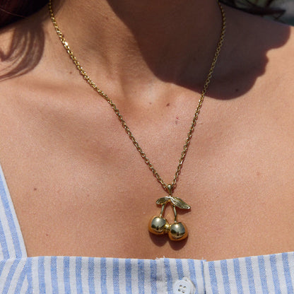 18K Gold Cherry Crush Pendant Cute Necklace