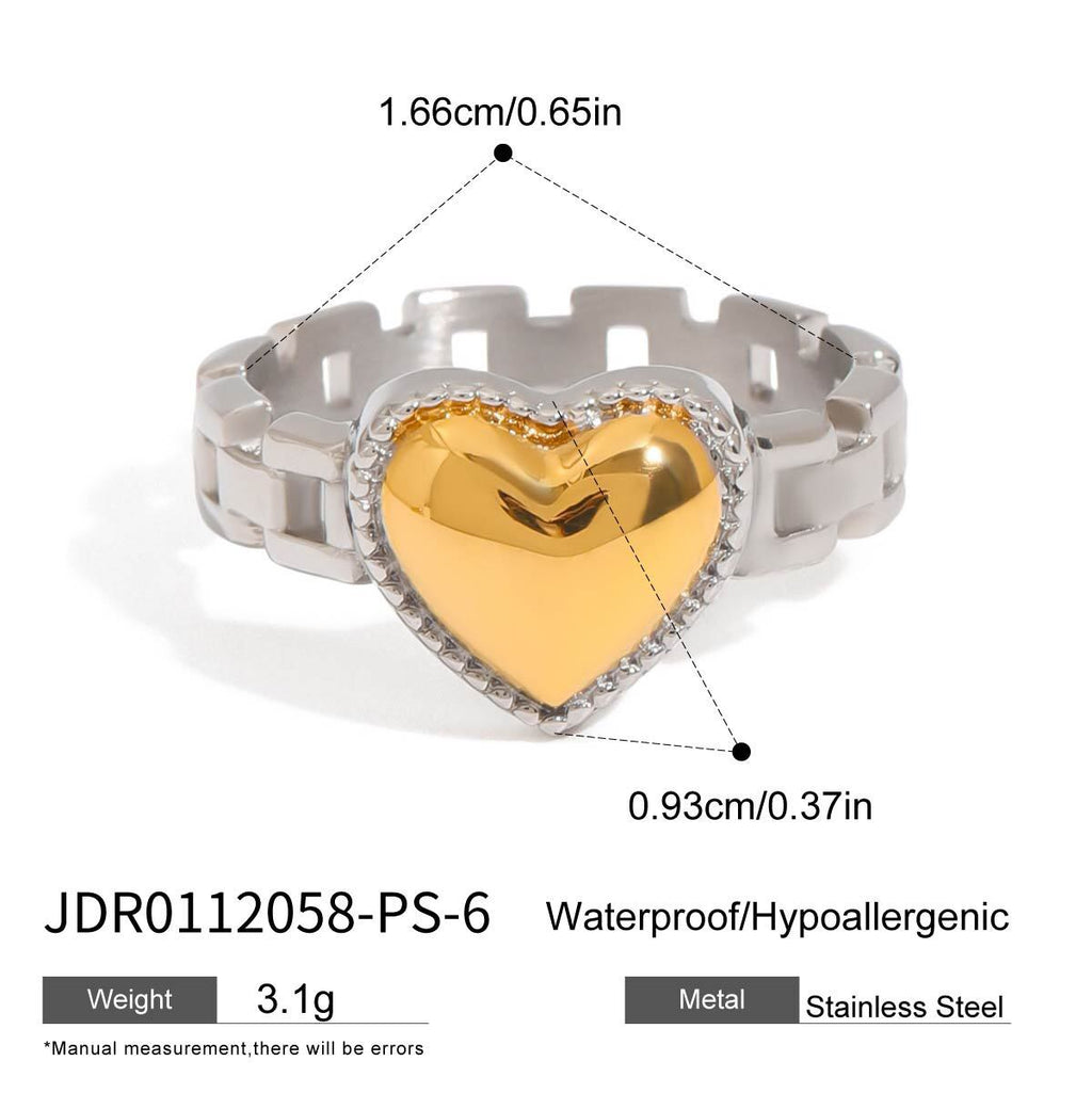 18K Gold Watch Band Flower Heart Statement CZ Stacking Ring