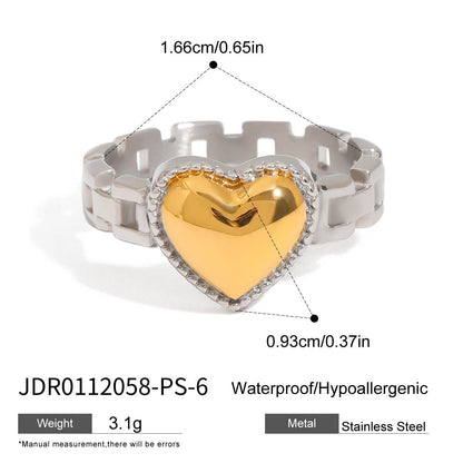 18K Gold Watch Band Flower Heart Statement CZ Stacking Ring