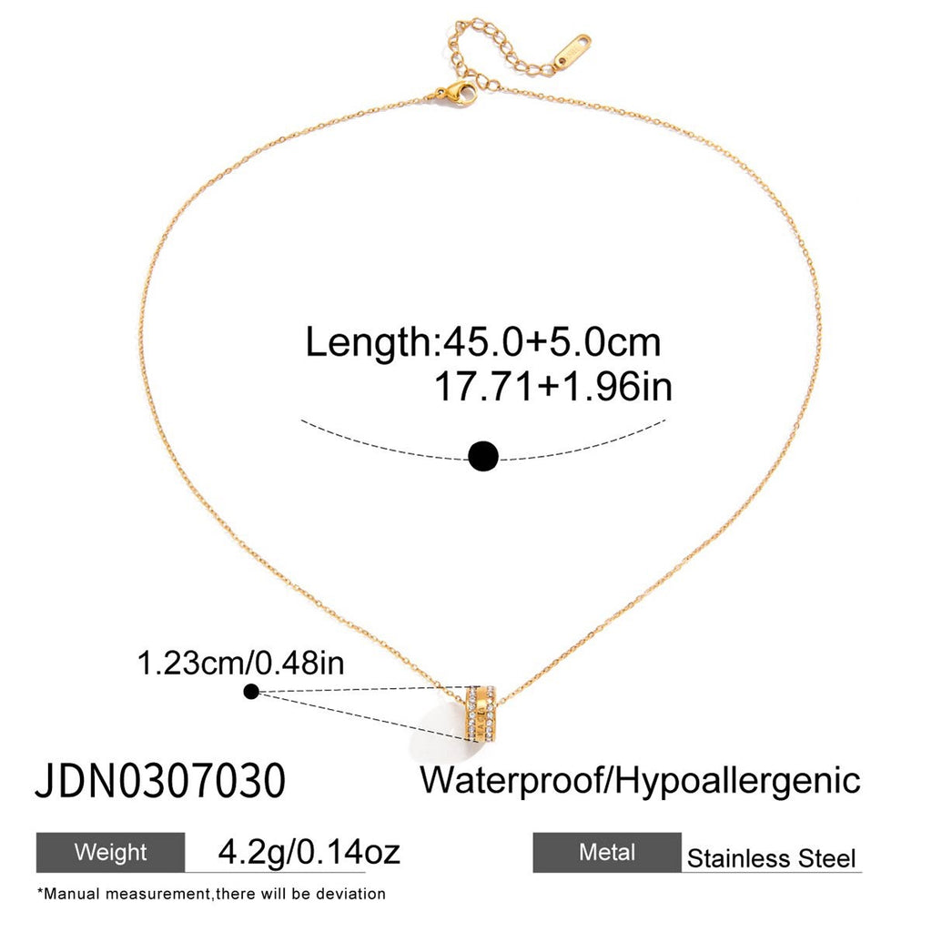 18K Gold Pink Heart Mama Bling Ring Dainty Pendant Necklace