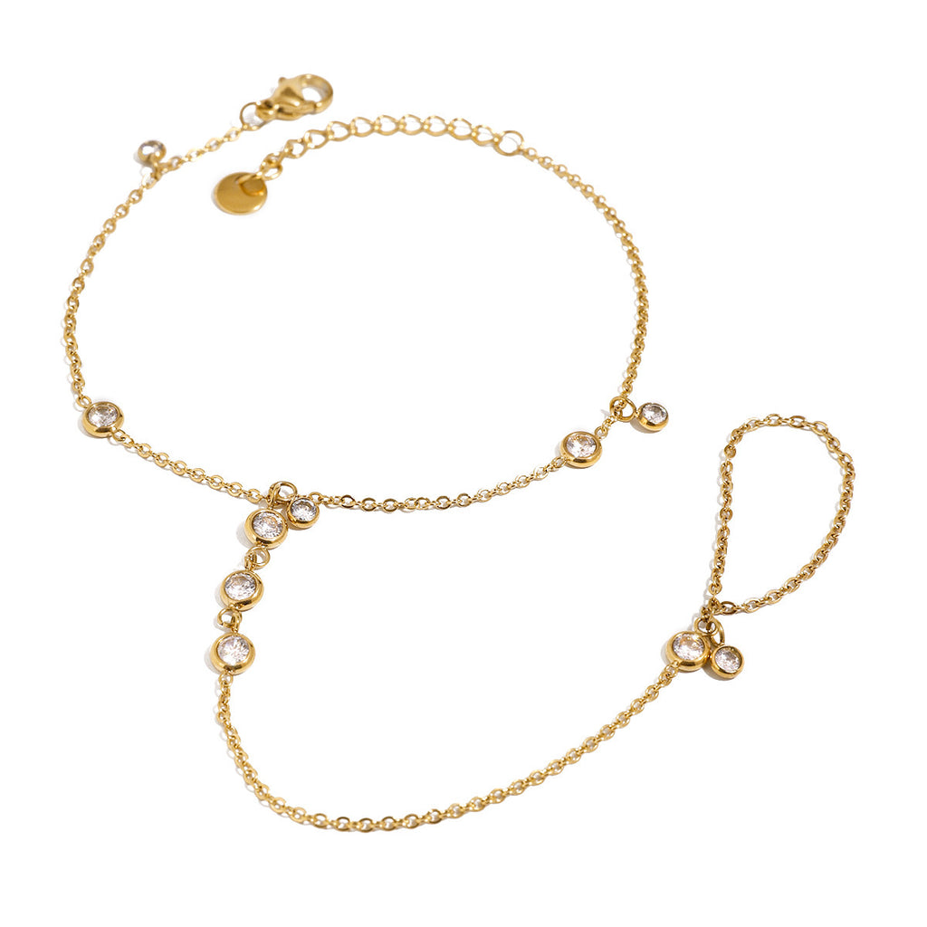 18K Gold Waterproof Trendy Bejeweled Hand Chain Bracelet