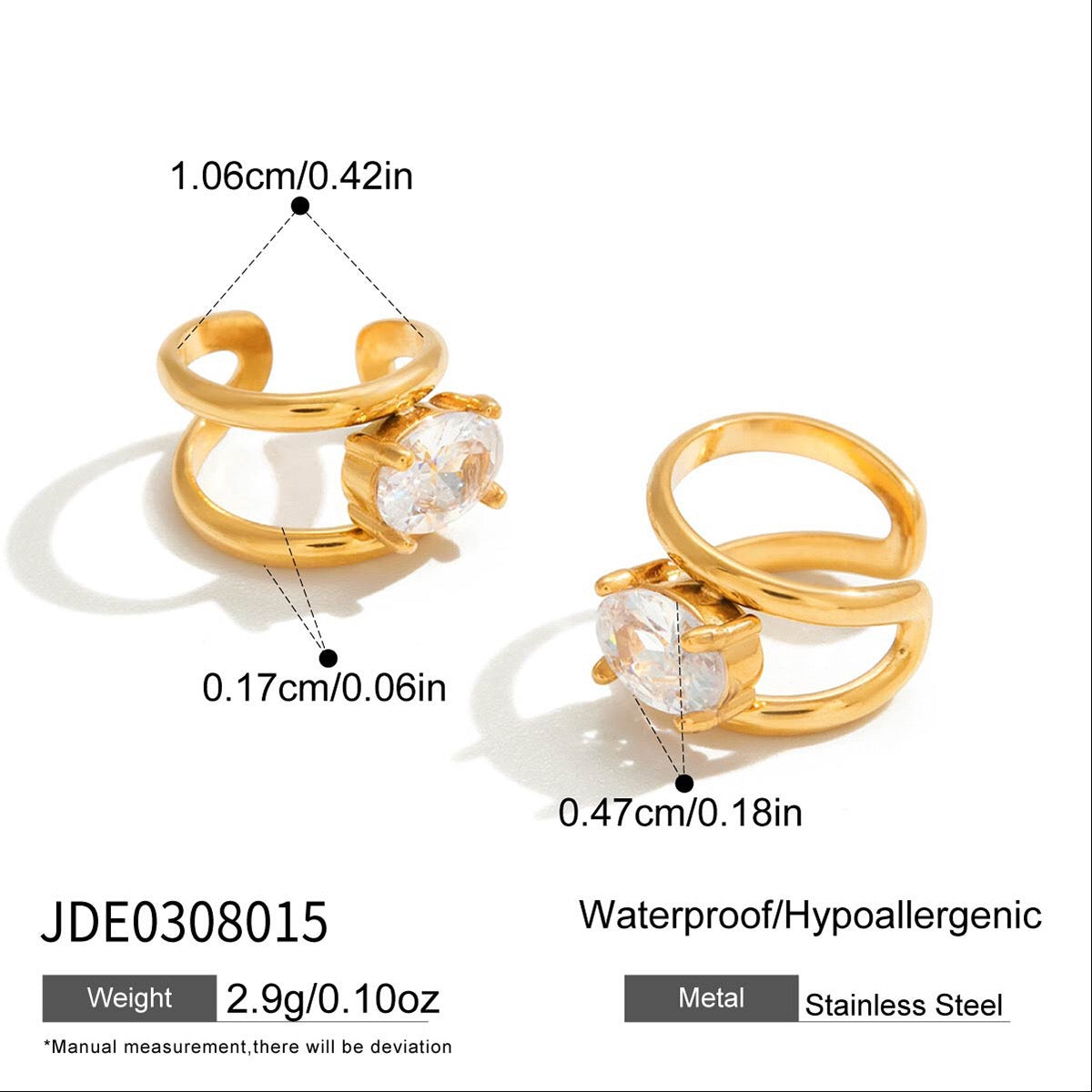 18K Gold Dazzle Huggie Dangle Earrings CZ Ear Cuffs Stack