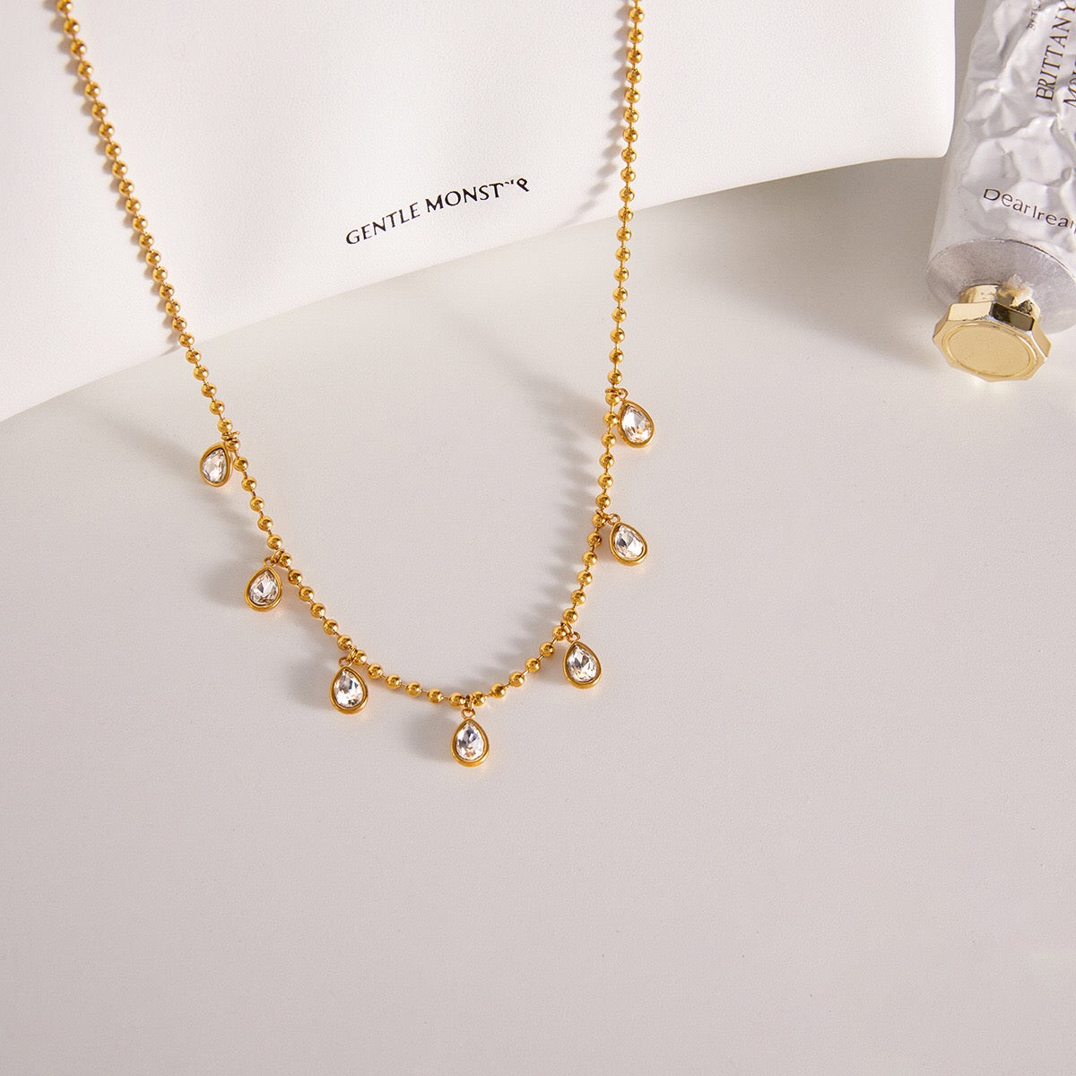18K Gold Starlight Sprinkle Dainty CZ Chain Necklace