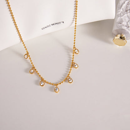 18K Gold Starlight Sprinkle Dainty CZ Chain Necklace