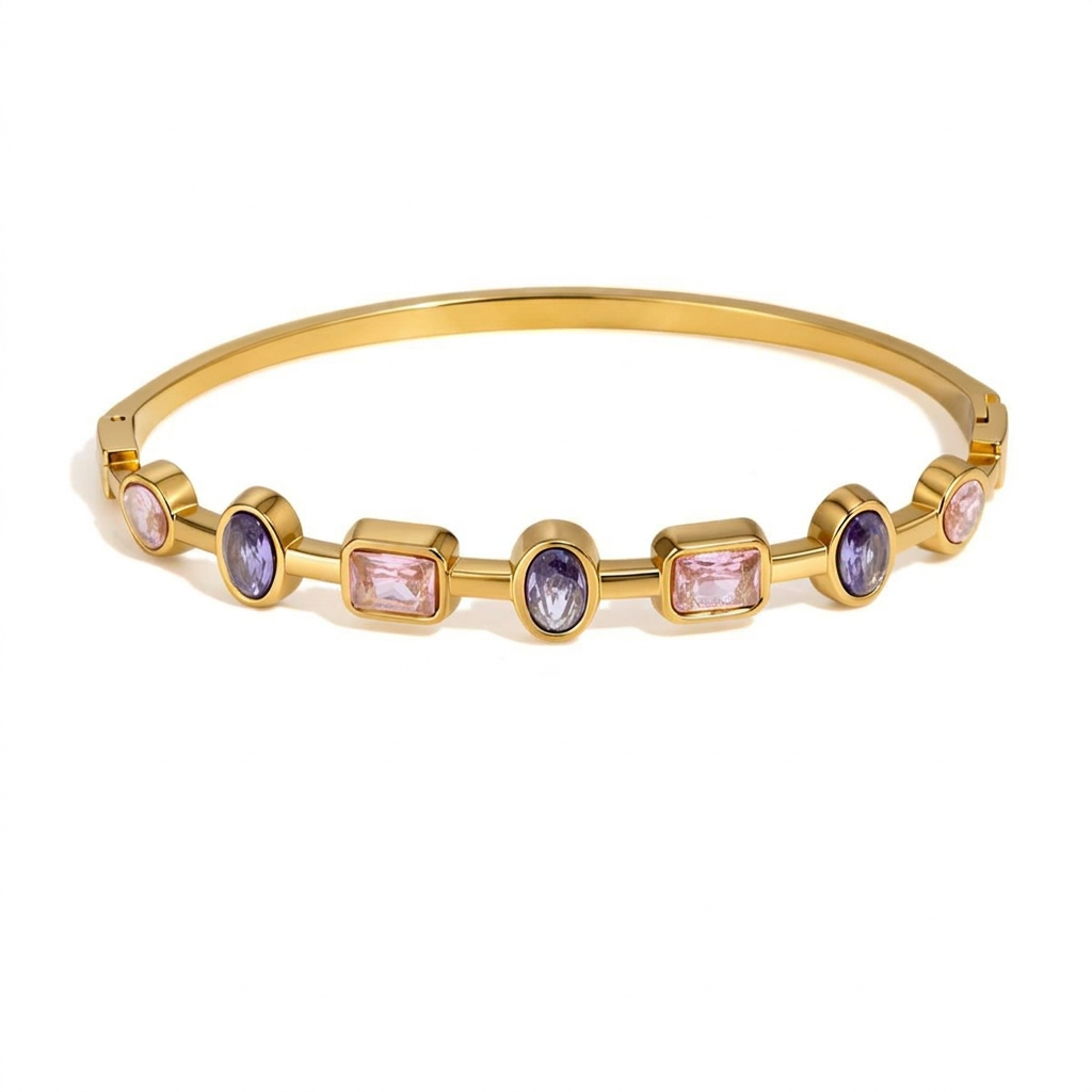 18K Gold Starlight Seduction Color Gem Bangle Bracelet