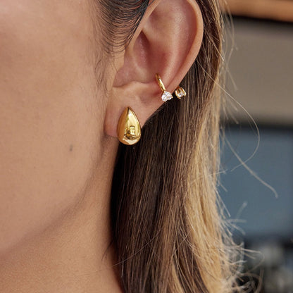 18K Gold Sunkissed Teardrop Statement Stud Earrings Ear Cuff Set