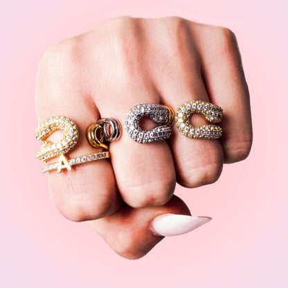 18K Gold Bejeweled Safety Pin Cuff Stacking Ring