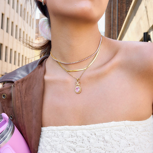 18K Gold Pink Majesty Bow Pendant Necklace