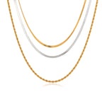 18K Gold and Silver Two Tone Herringbone Snake Rope Chain Layered Necklace Set