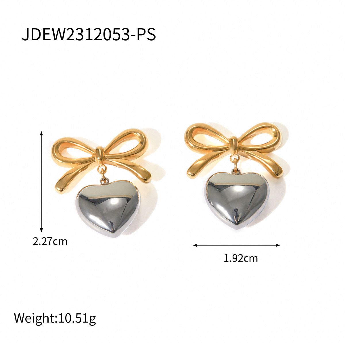 18K Gold Heart And Bow Dangle Earrings