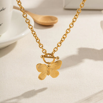 18K Gold Butterfly Necklace OT Chain