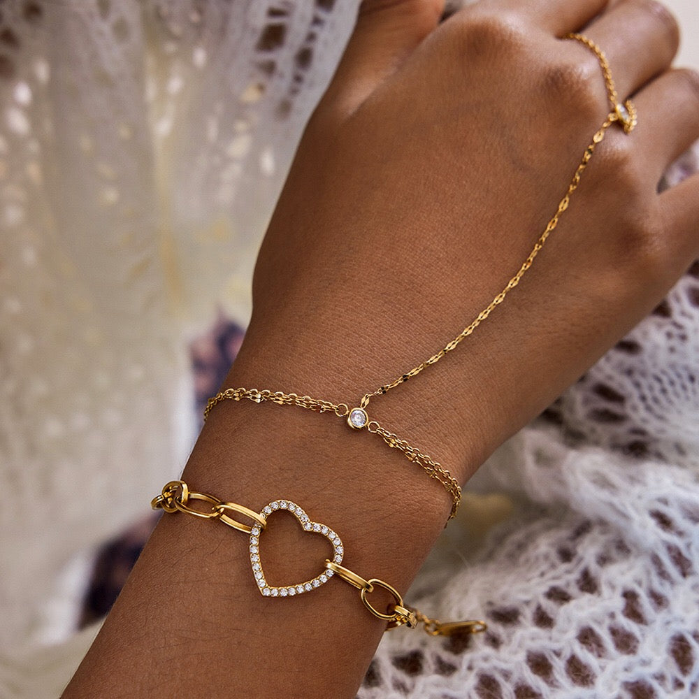 18K Gold Waterproof Glimmer Dainty Hand Chain Bracelet Stack